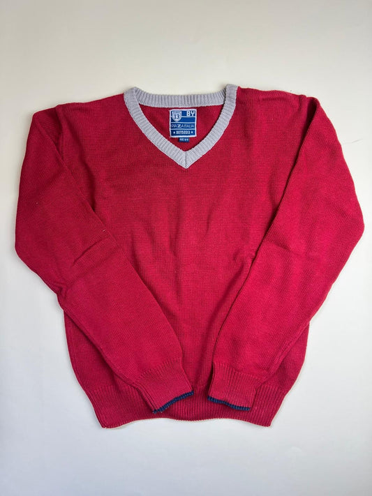 Maglione rosso scollo a V per bambino