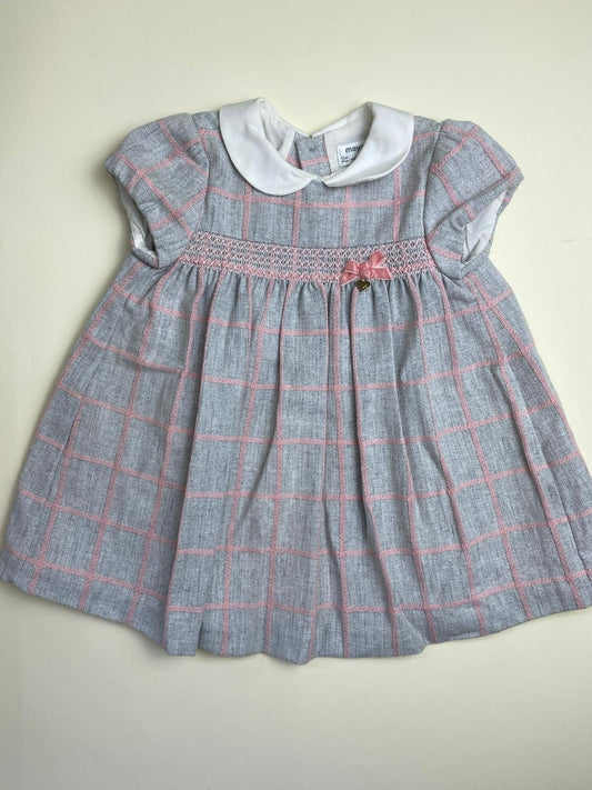 Vestito Bambina a Quadri Grigio e Rosa con Colletto Bianco