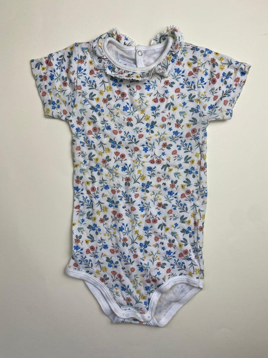 Body neonata a maniche corte con colletto a ruches e stampa floreale