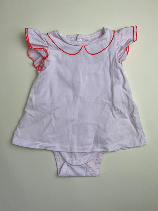 Vestito body neonata rosa con colletto e bordi arancioni