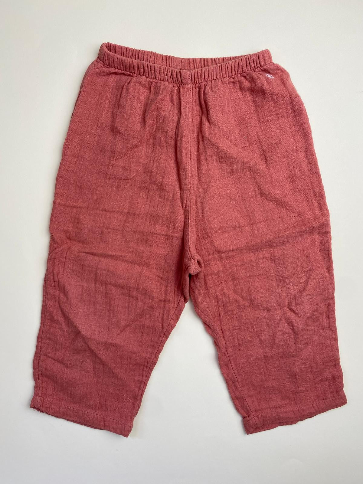 Pantaloni in mussola di cotone color rosa