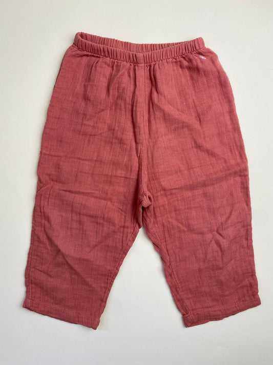 Pantaloni in mussola di cotone color rosa