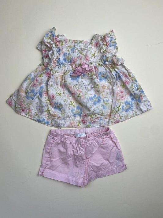 Completo neonata floreale con shorts rosa