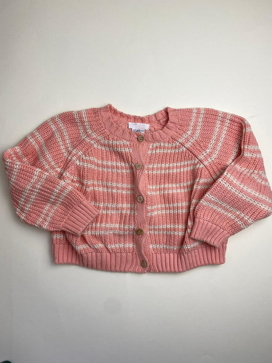 Cardigan in maglia a righe rosa e bianco 