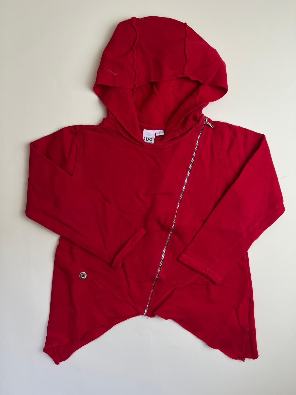 Felpa con cappuccio rossa con cerniera asimmetrica