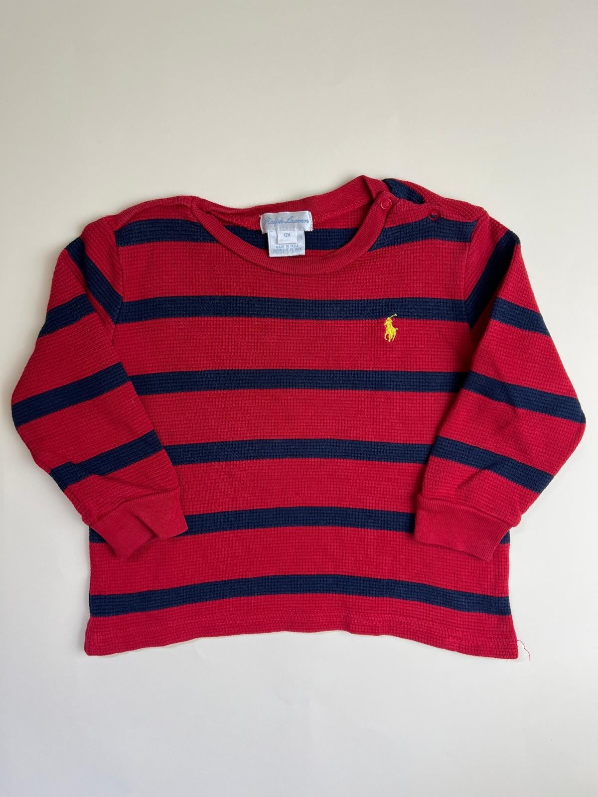 Maglia a maniche lunghe a righe rosse e blu per neonato