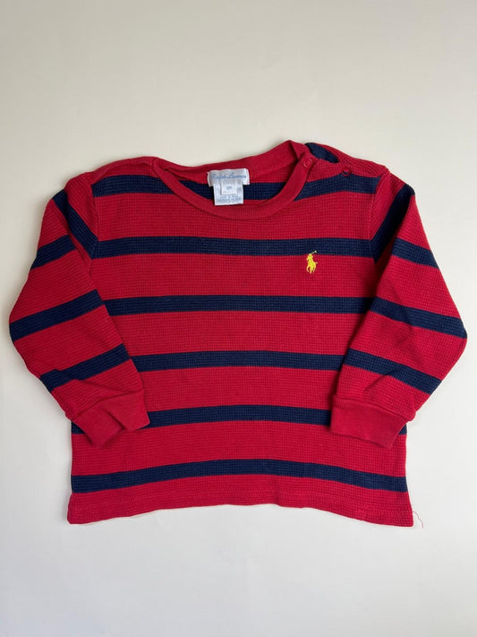 Maglia a maniche lunghe a righe rosse e blu per neonato