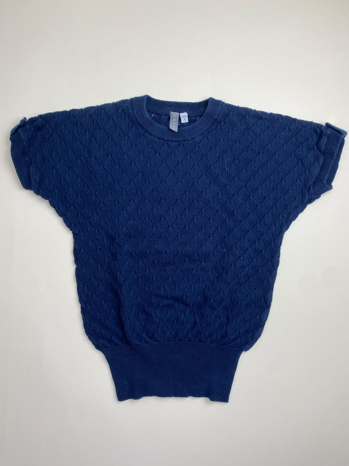 Maglione a maniche corte blu navy con trama a rombi