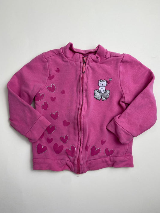 Felpa Bambina Rosa Fucsia con Cerniera e Gatto Glitter