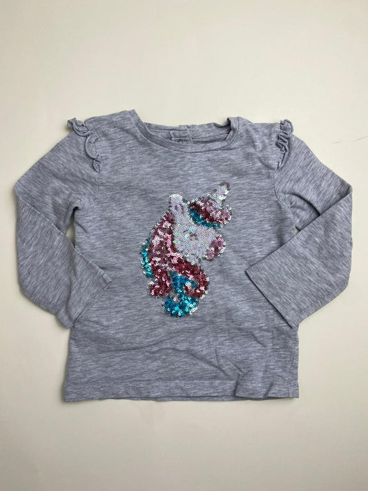 Maglietta Bambina Maniche Lunghe Grigia con Unicorno Paillettes