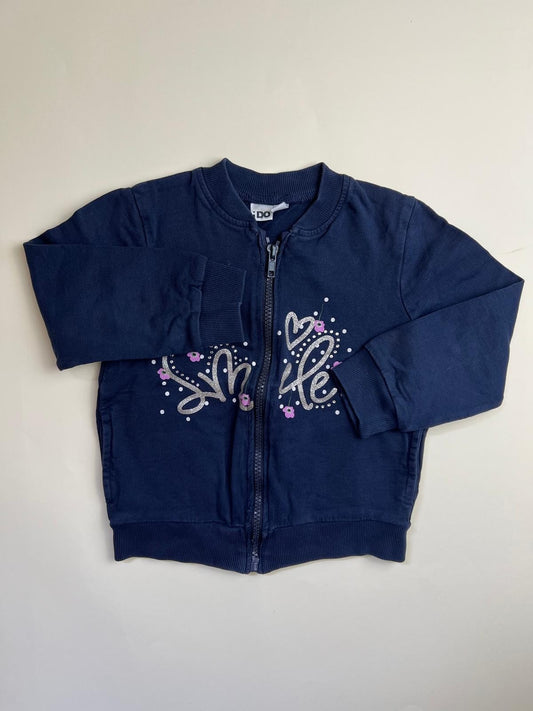 Felpa bambina blu con zip e scritta 'smile'