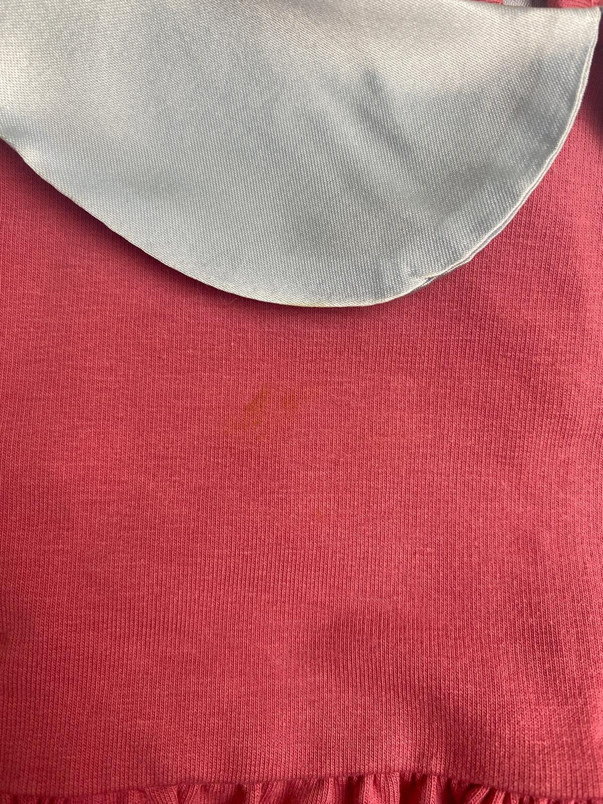 Vestito Bambina Rosa con Colletto Azzurro e Applicazione Ragazza