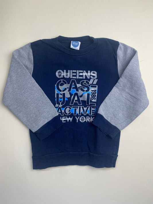 Felpa Bicolore Blu Navy e Grigia con Stampa Grafica