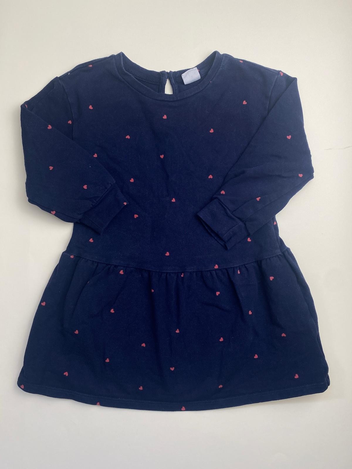 Vestito bambina blu scuro con cuori rossi