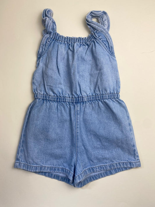 Tutina corta in denim azzurro per bambina