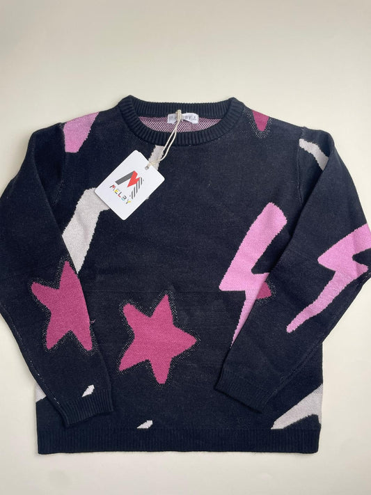 Maglione nero con stelle e fulmini rosa - difetto