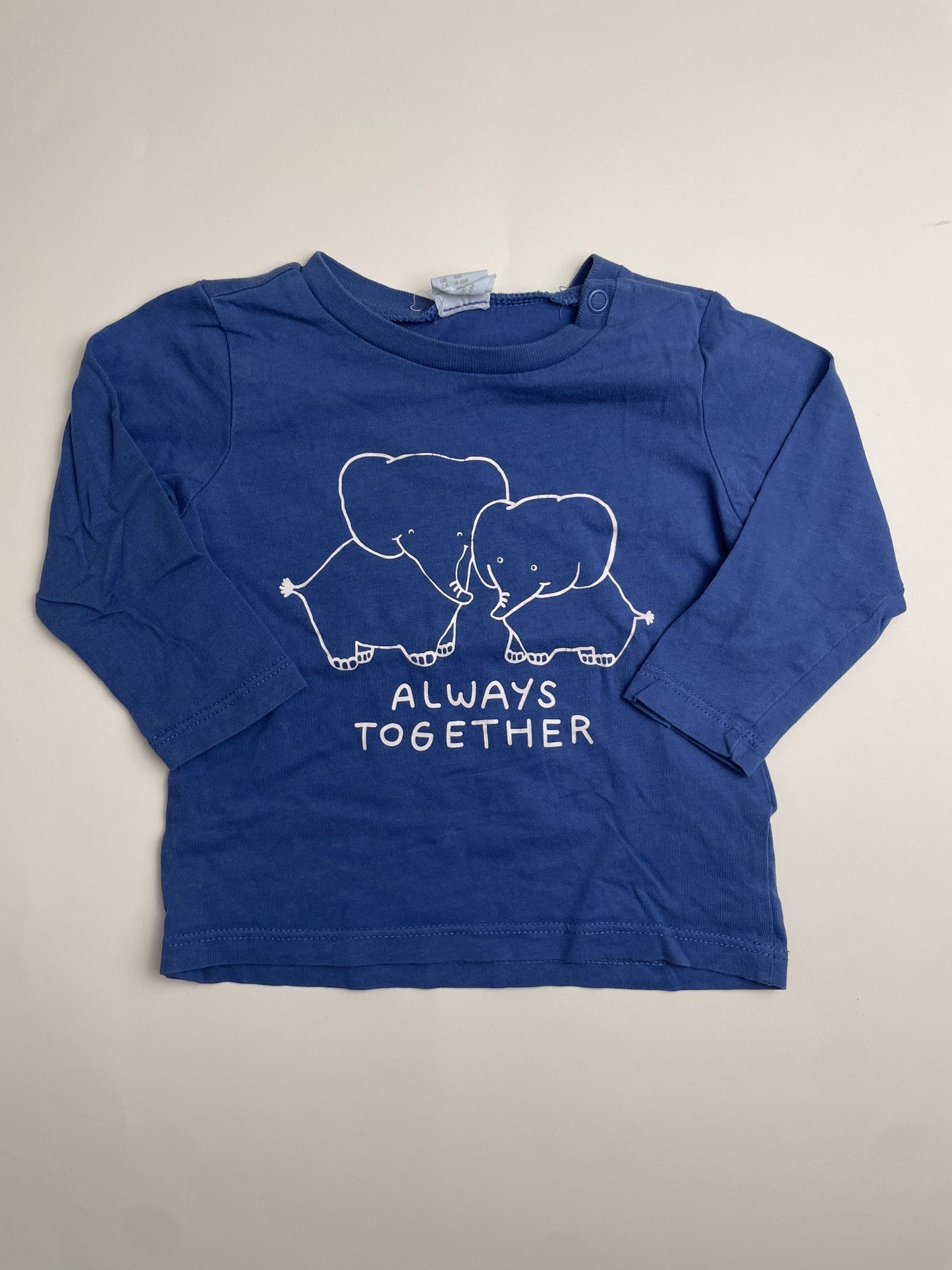 Maglietta a maniche lunghe blu con stampa elefanti