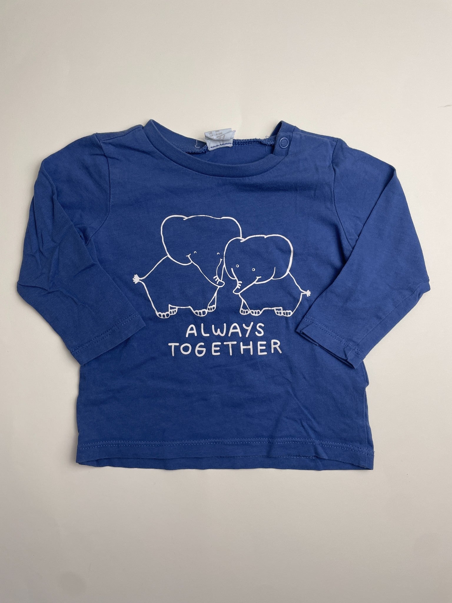 Maglietta a maniche lunghe blu con stampa elefanti