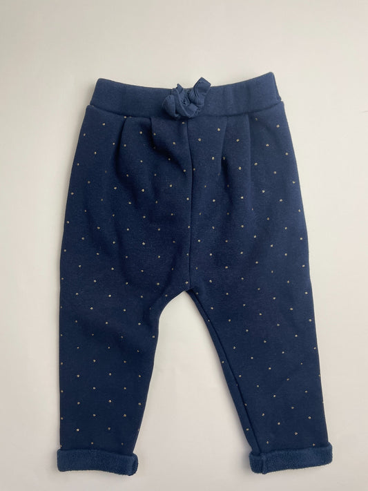 Pantaloni neonata blu navy a pois dorati