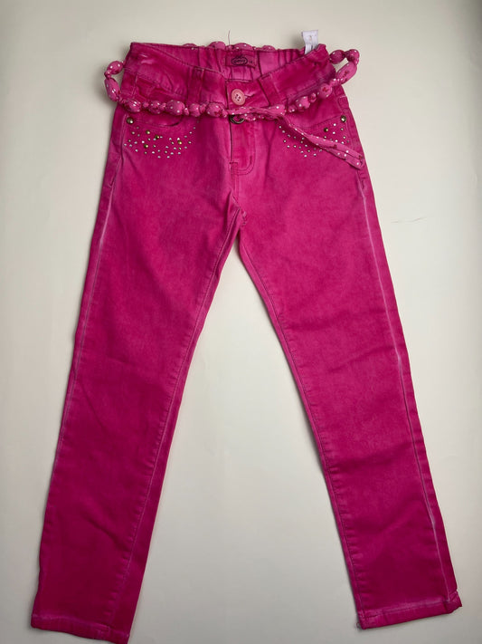 Pantaloni Fucsia per Bambina con Cintura Decorativa e Strass