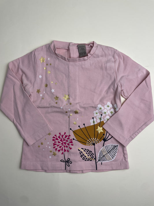 Maglietta a maniche lunghe rosa con stampa floreale