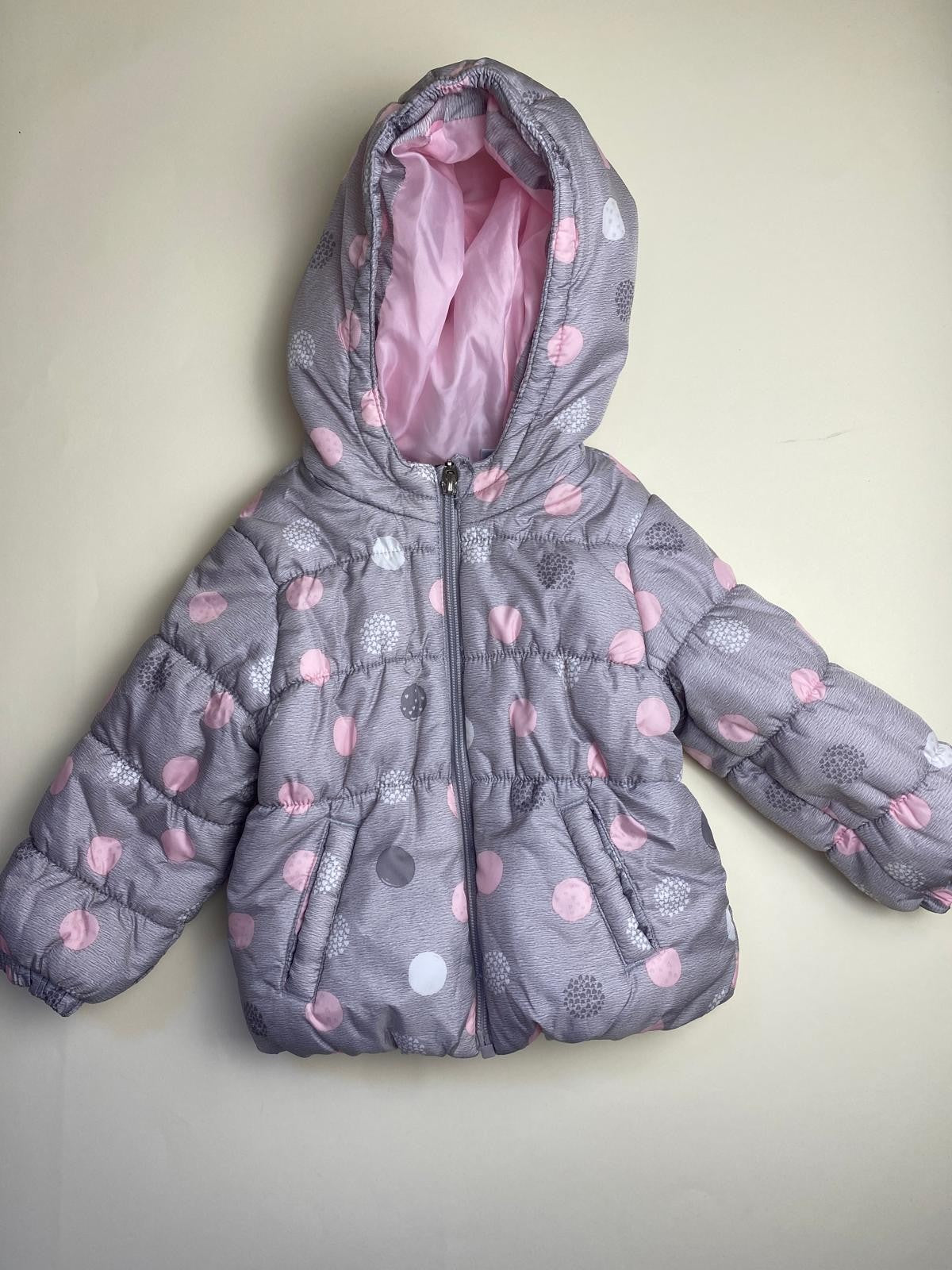 Piumino Bambina Grigio a Pois con Cappuccio