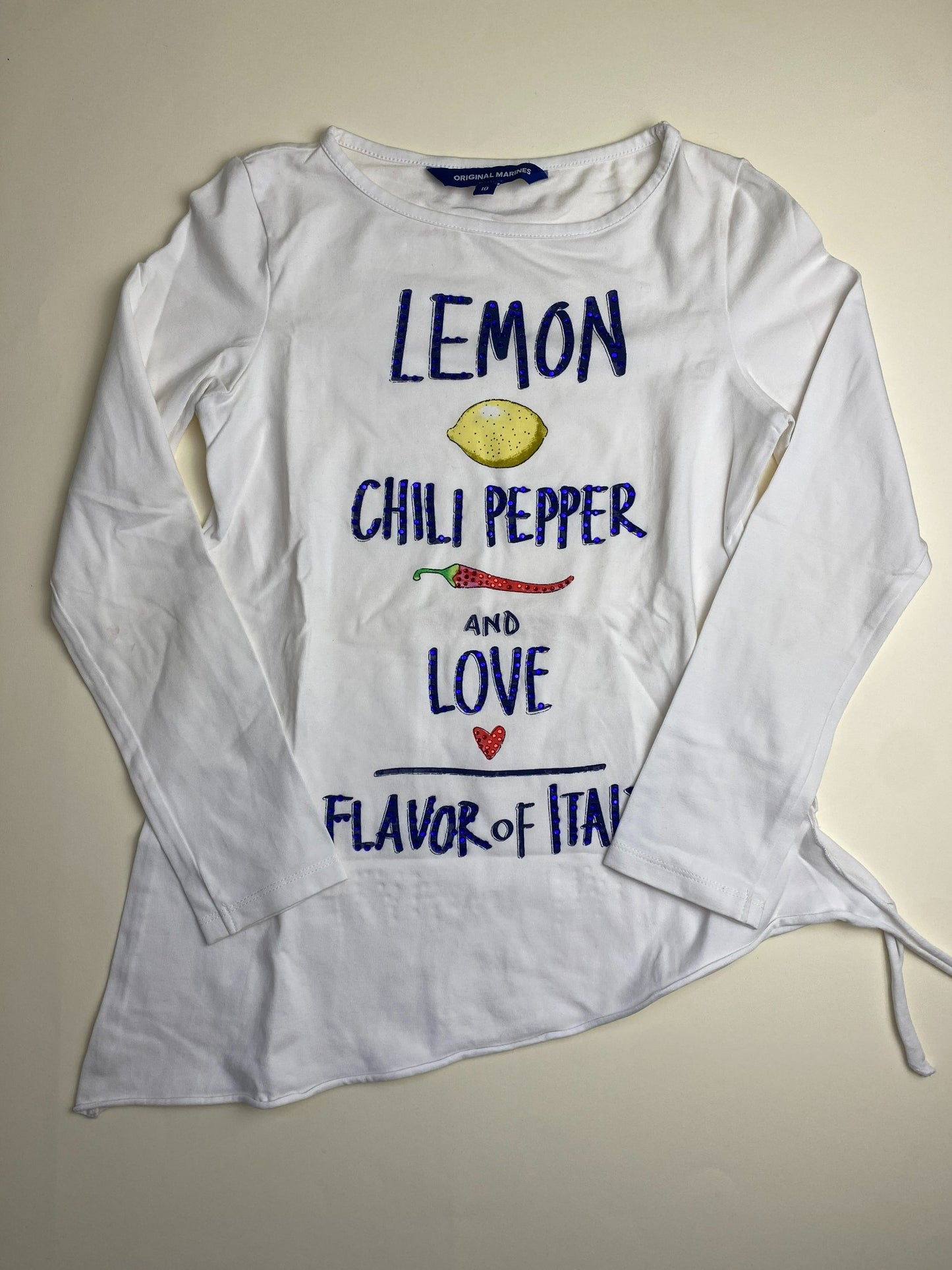Maglia Bianca Maniche Lunghe Stampa "Flavor of Italy"