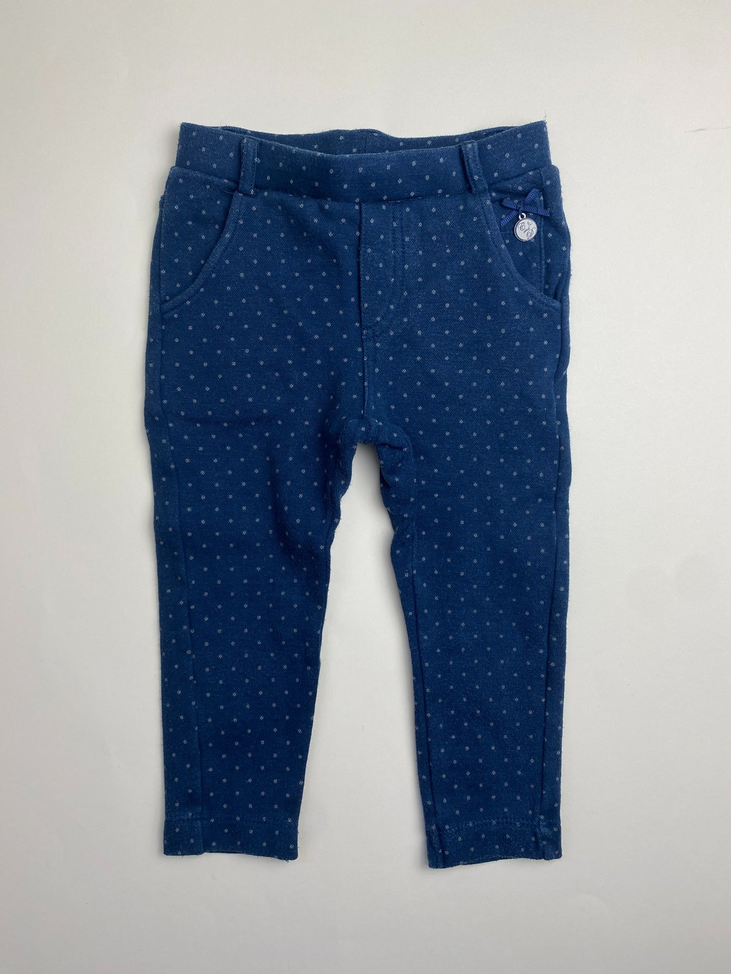 Pantaloni Bambina Blu Scuro a Pois con Fiocco