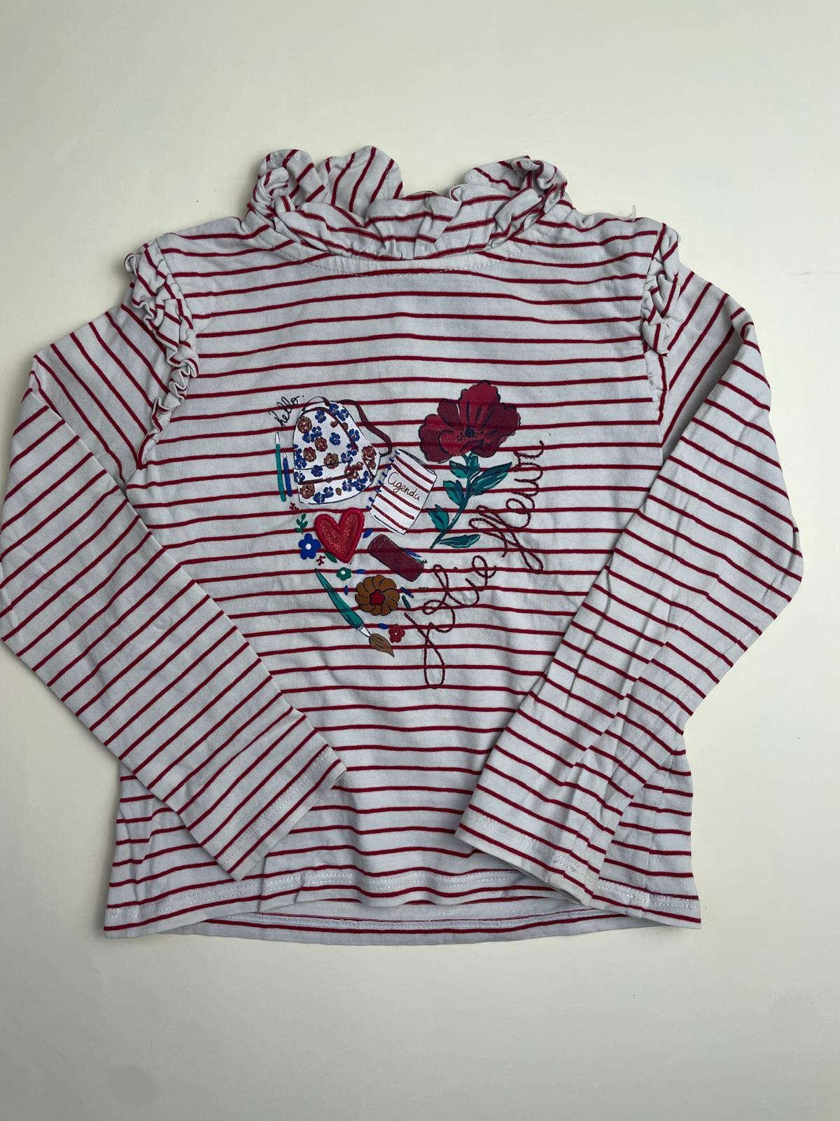 Maglia a maniche lunghe a righe con ricamo per bambina