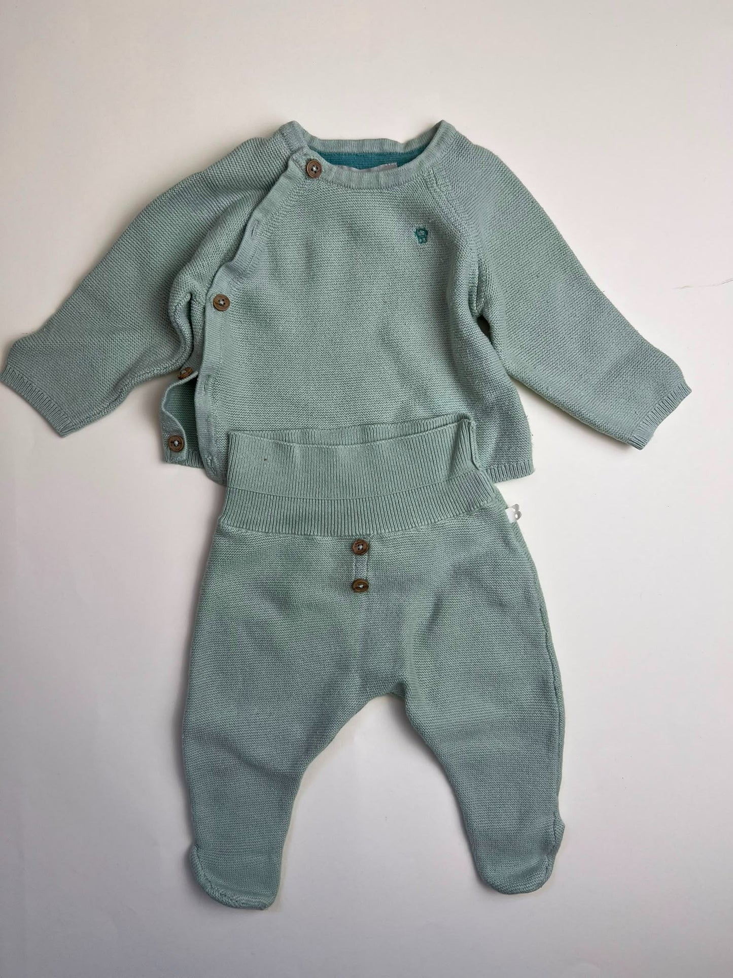 Completo neonato in maglia verde acqua
