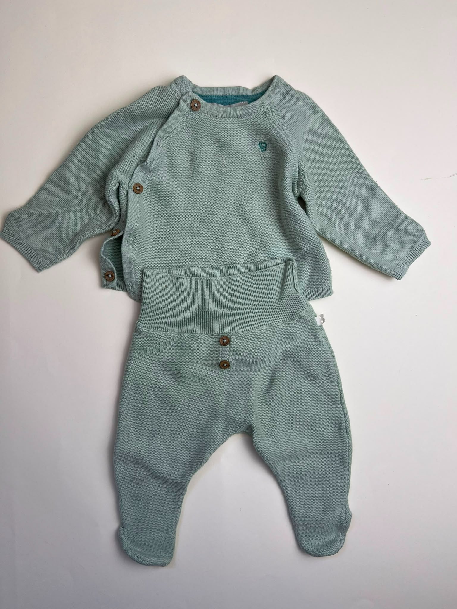 Completo neonato in maglia verde acqua