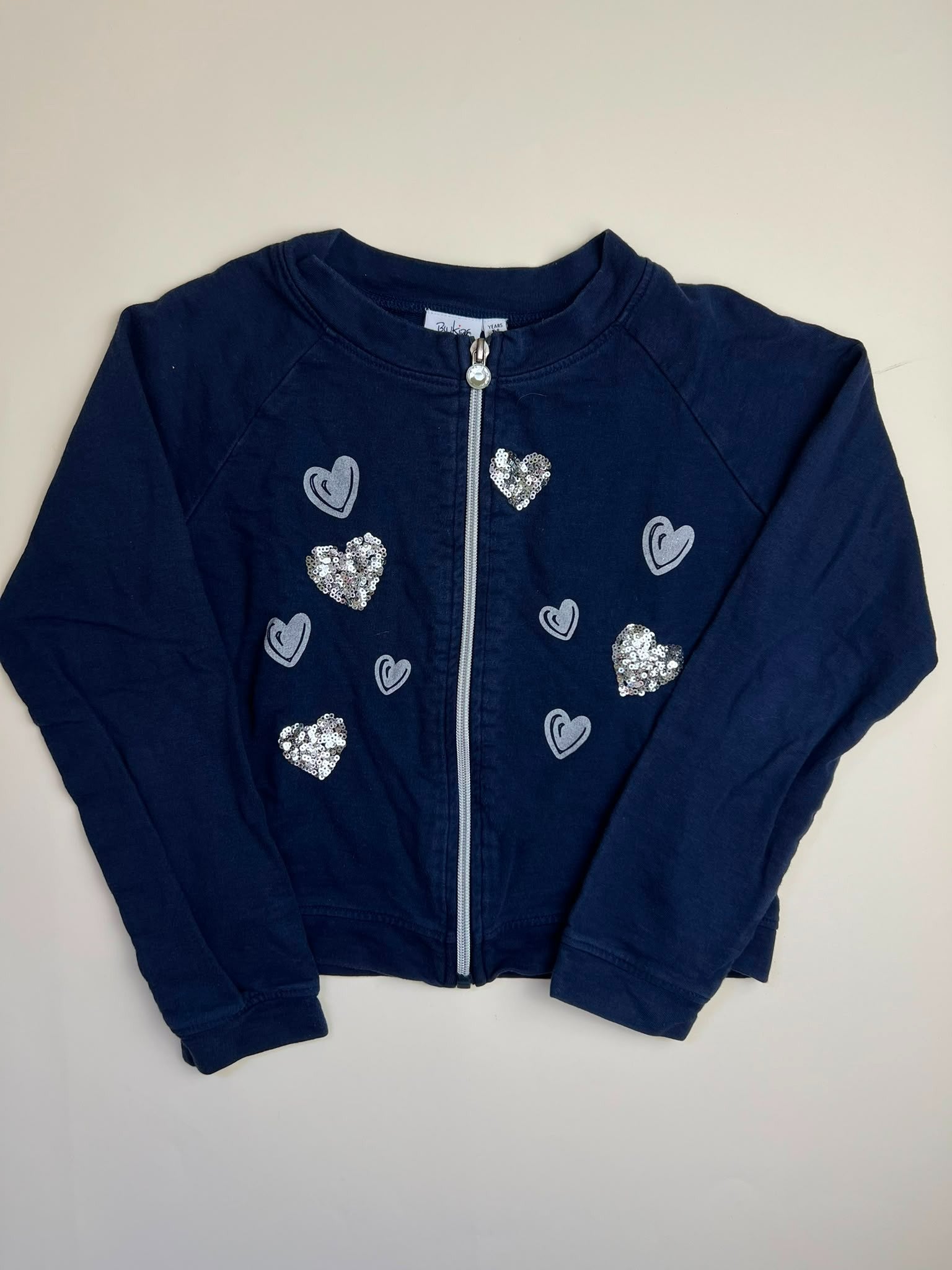Felpa Bambina Blu Navy con Cuori e Paillettes