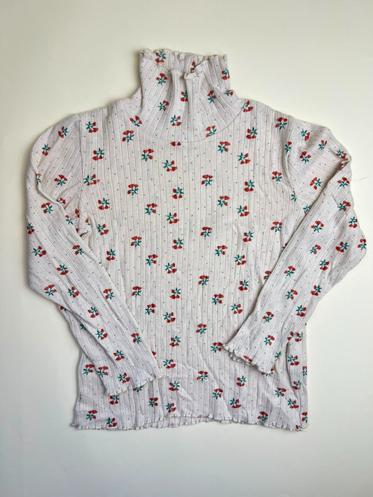 Maglia a collo alto a costine con stampa floreale