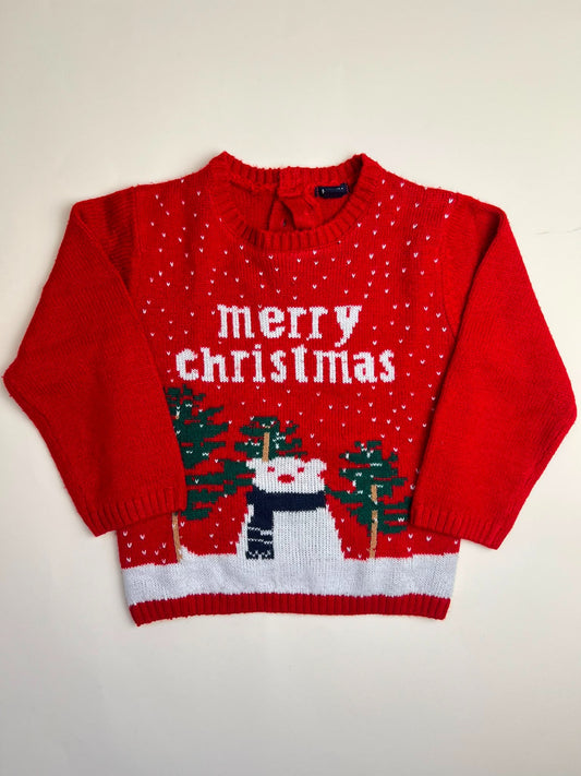 Maglione natalizio rosso per bambini con orso polare