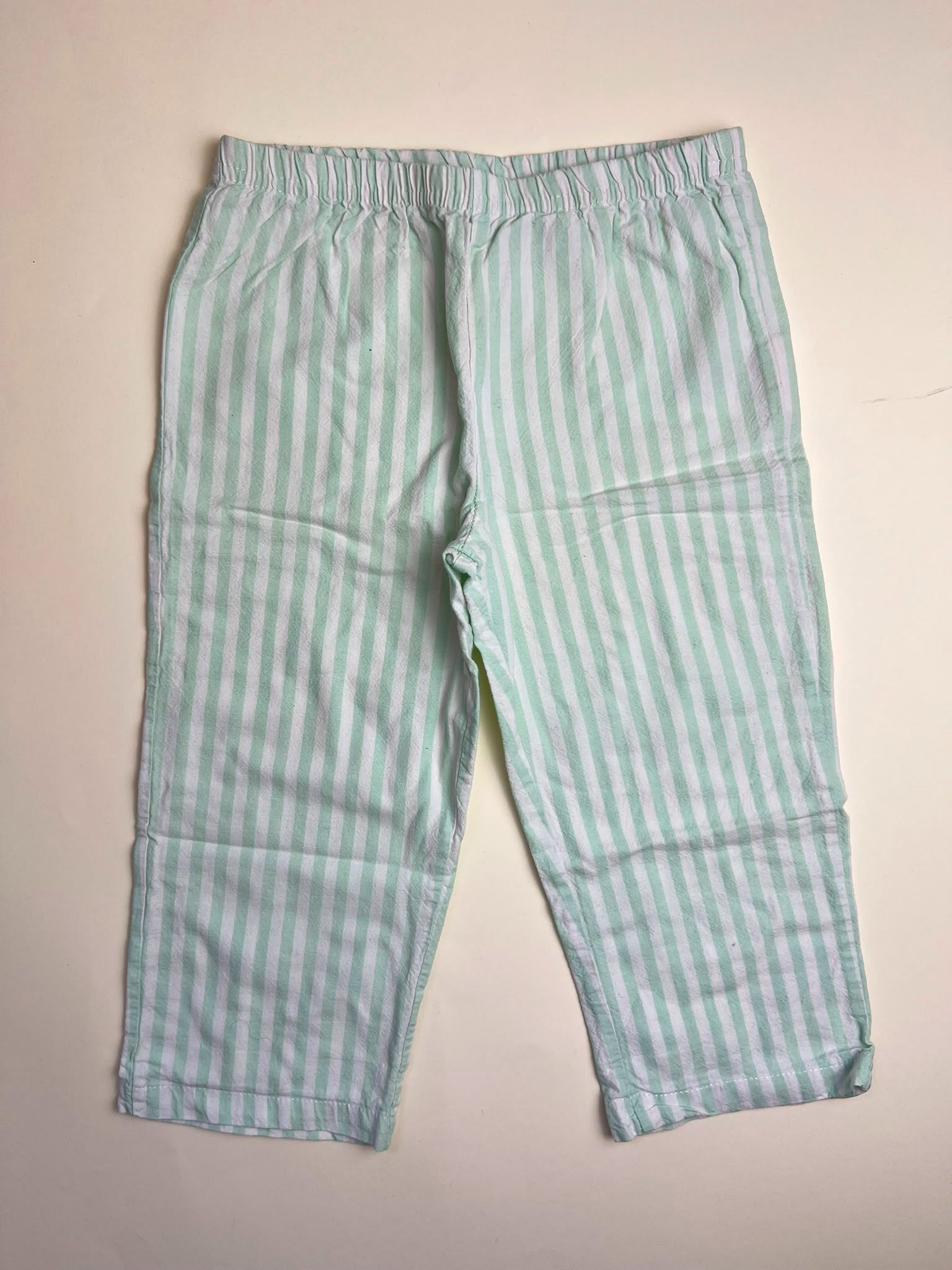 Pantaloni in Cotone a Righe Verdi e Bianche