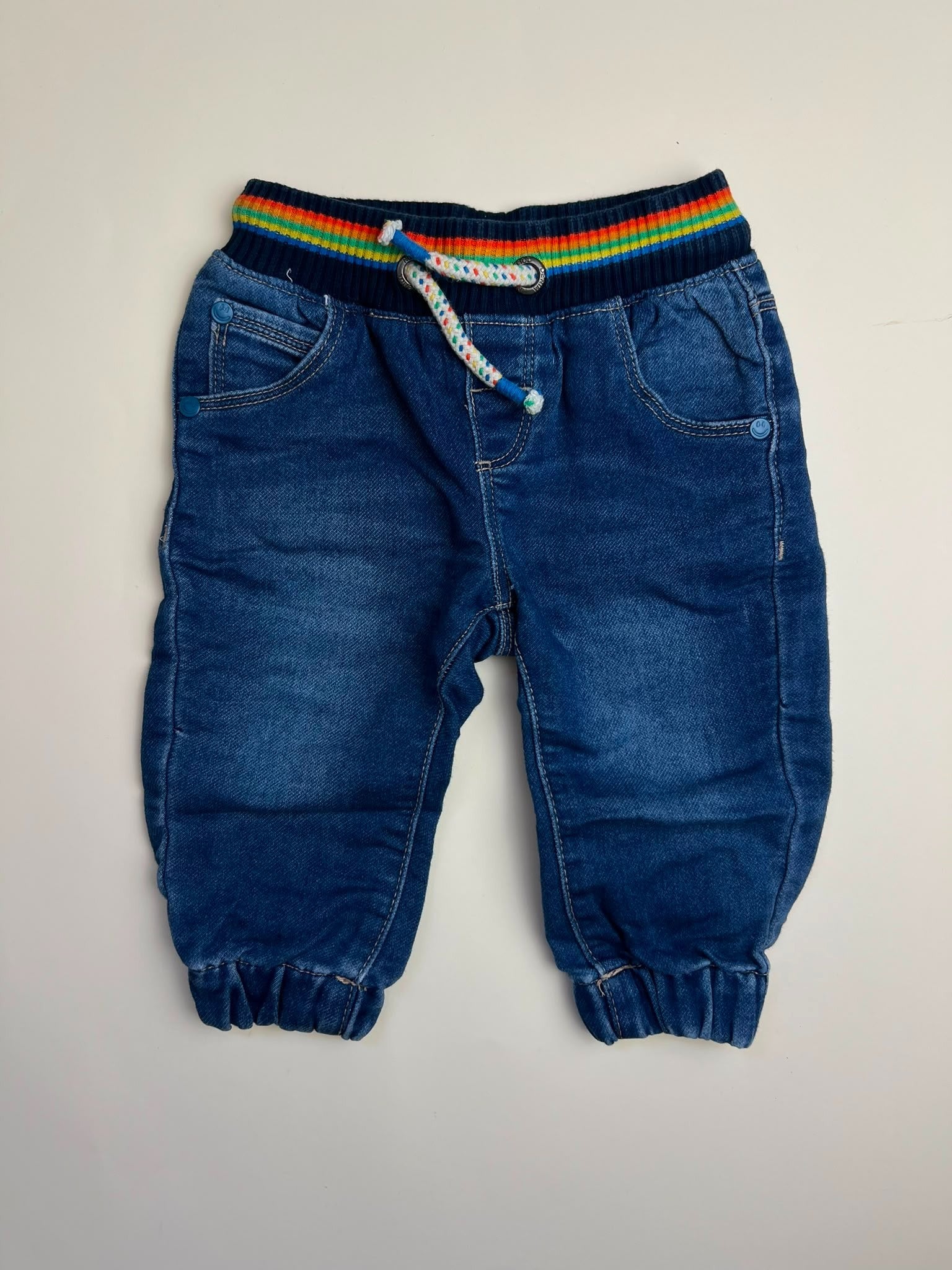Jeans Jogger Neonati Denim Blu con Vita Arcobaleno