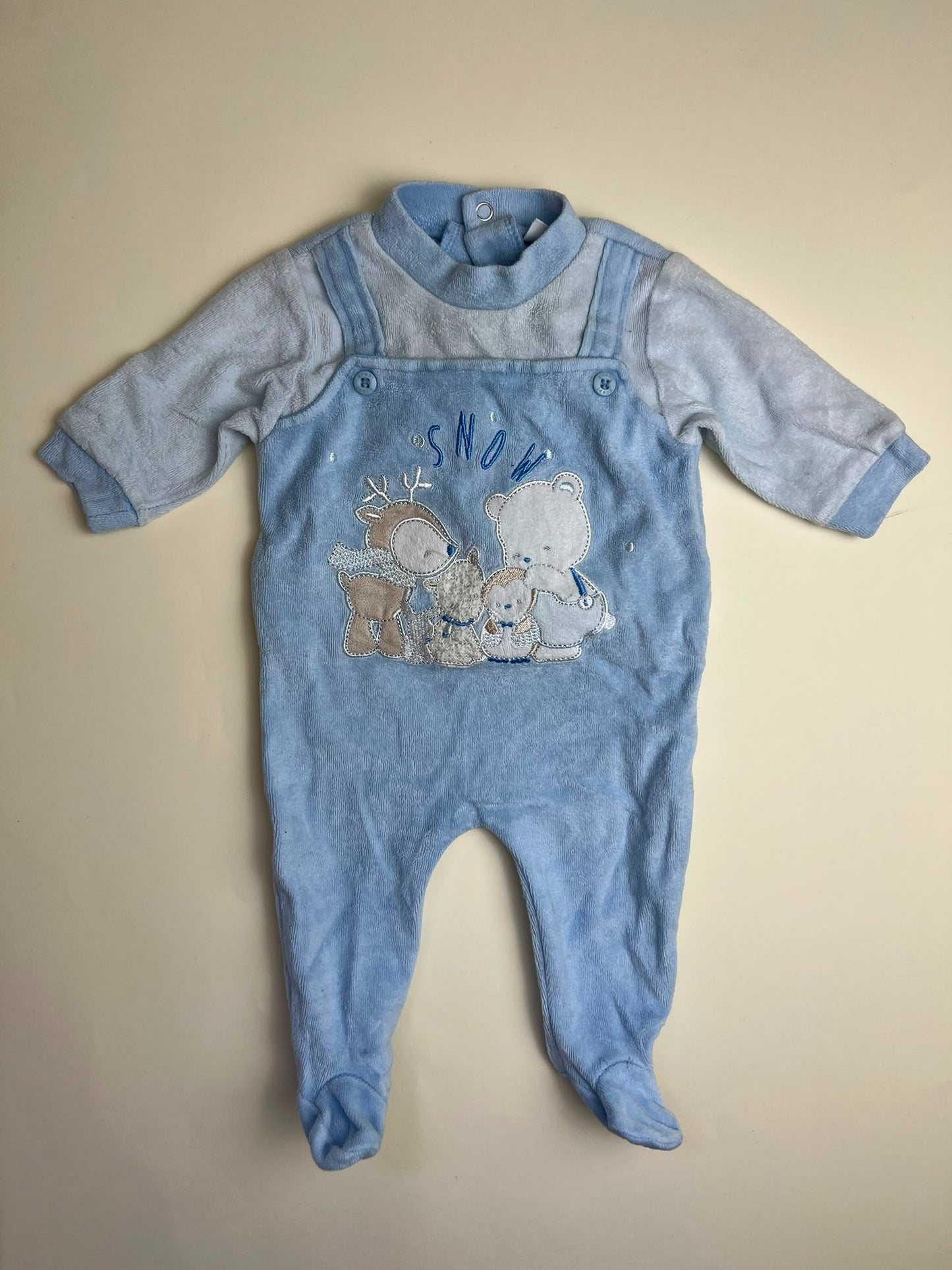 Tutina Neonato in Ciniglia Azzurra con Ricamo Invernale