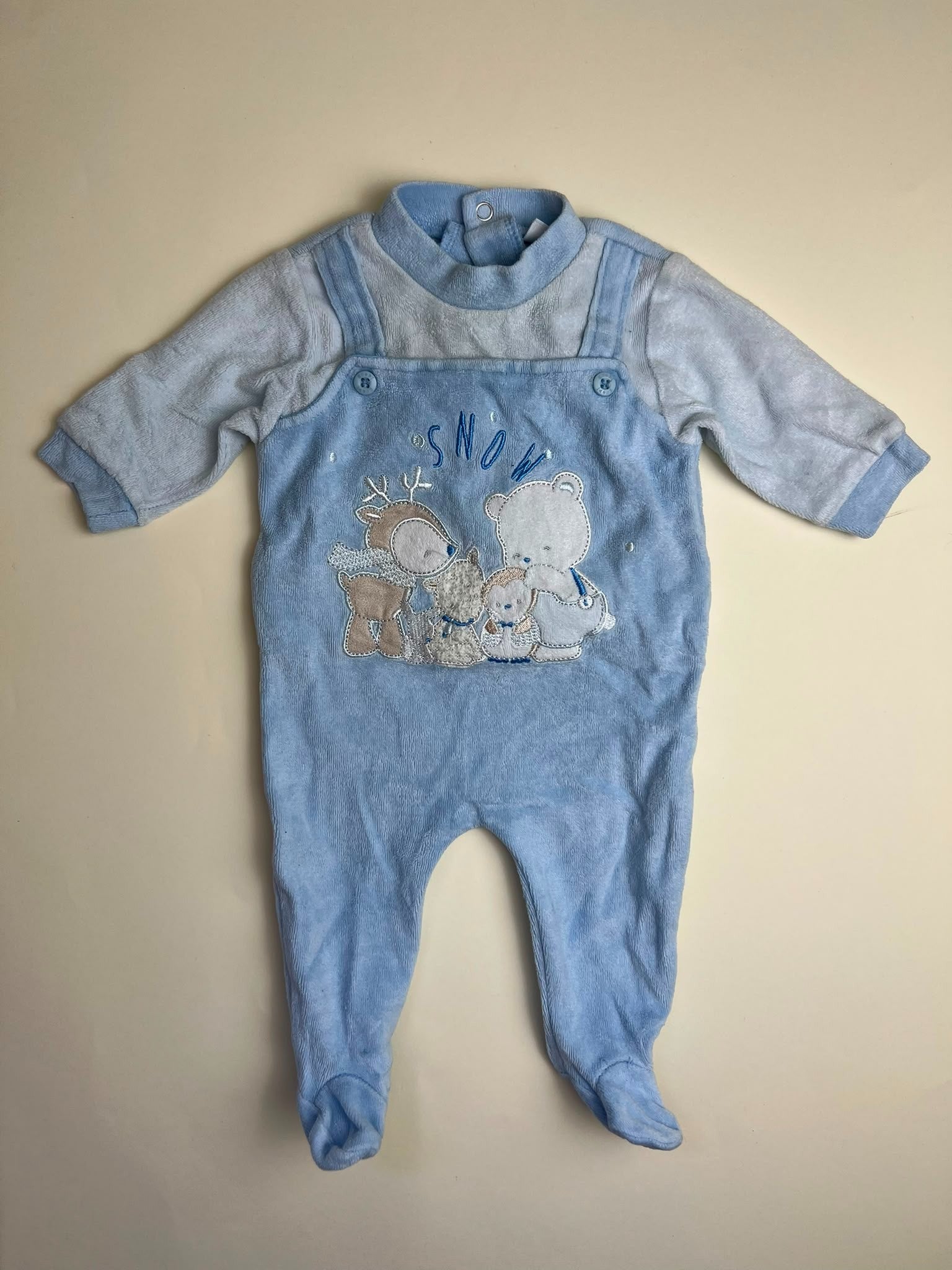 Tutina Neonato in Ciniglia Azzurra con Ricamo Invernale