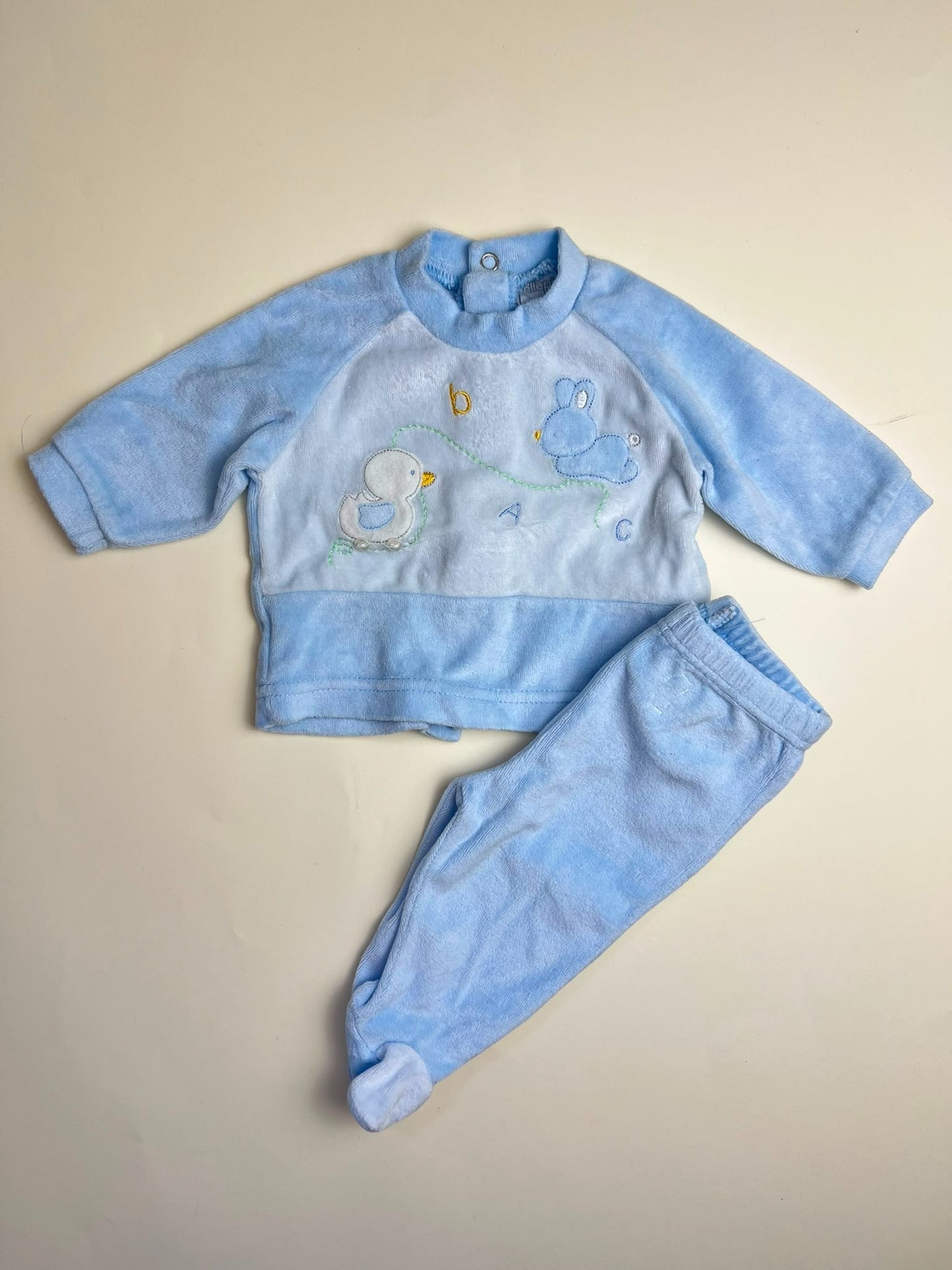 Completo Pigiama Neonato 2 Pezzi Azzurro con Ricami Animali