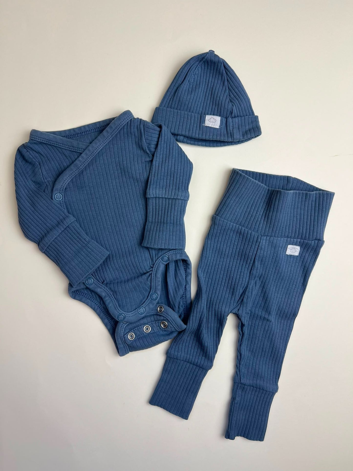 Set neonato 3 pezzi in costina blu