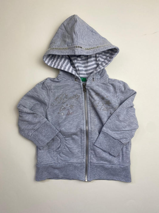 Felpa con cappuccio grigia con zip e dettagli in pailletes