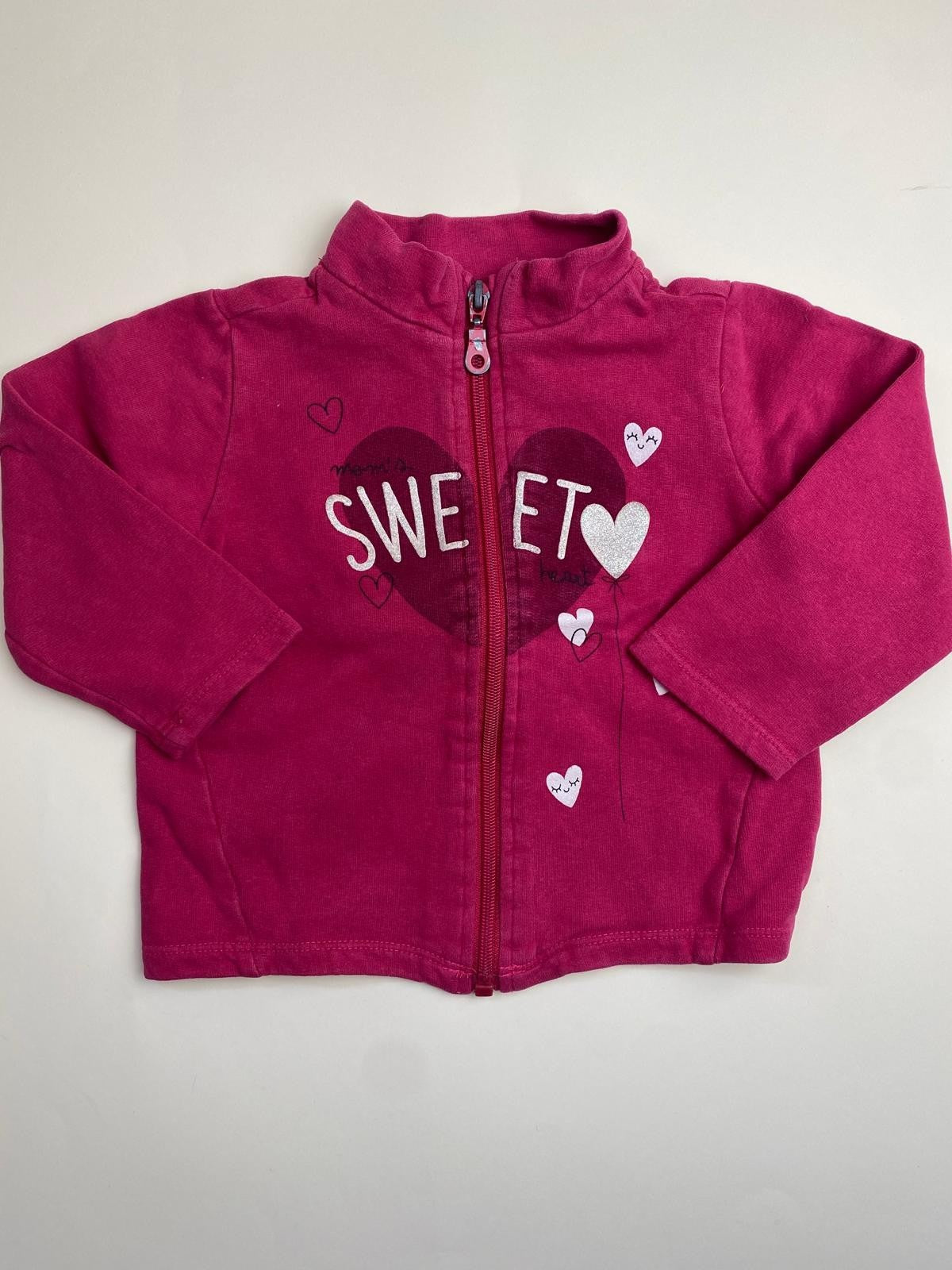 Felpa Bambina Full-Zip Fucsia con Stampa Cuori