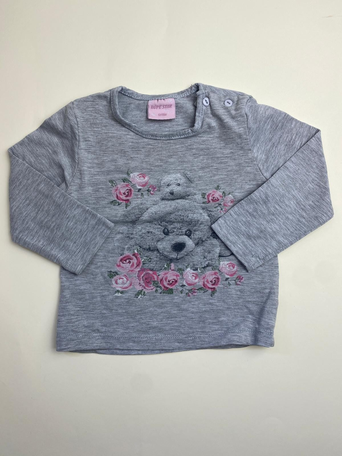 Maglietta Bambina Maniche Lunghe Orsetto e Rose