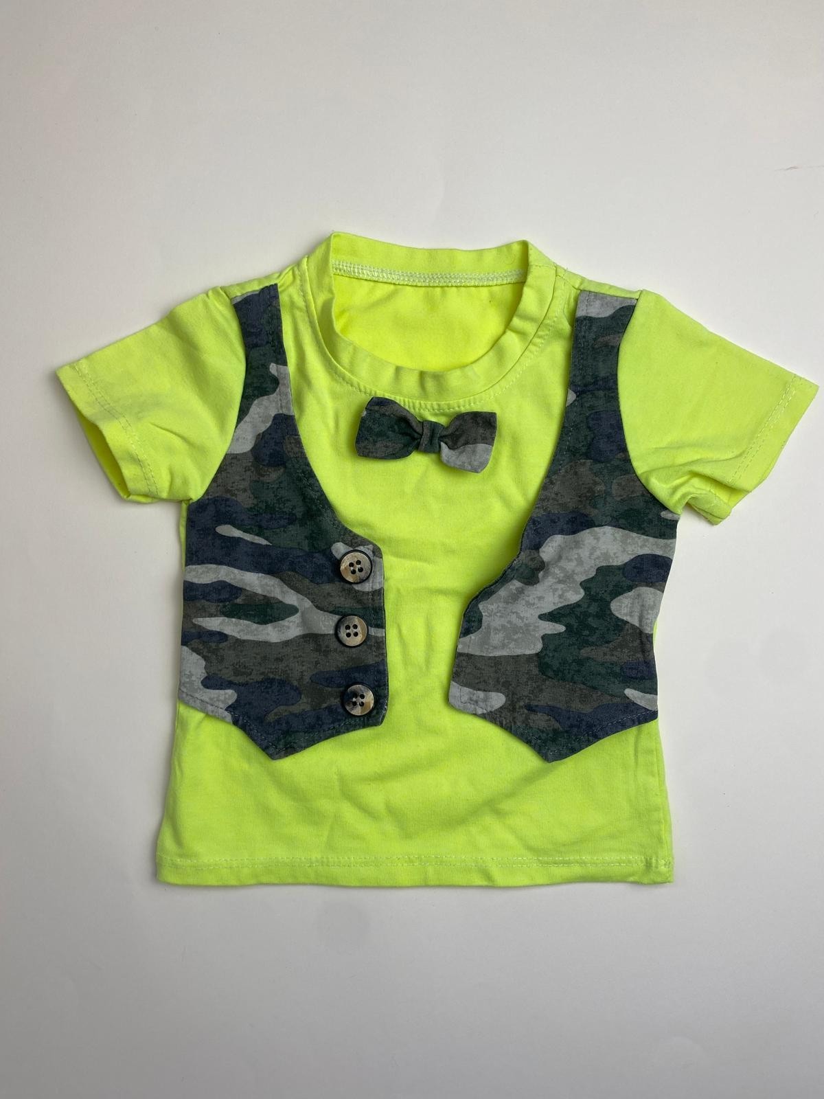 Maglietta Bambino con Stampa Gilet Mimetico e Papillon