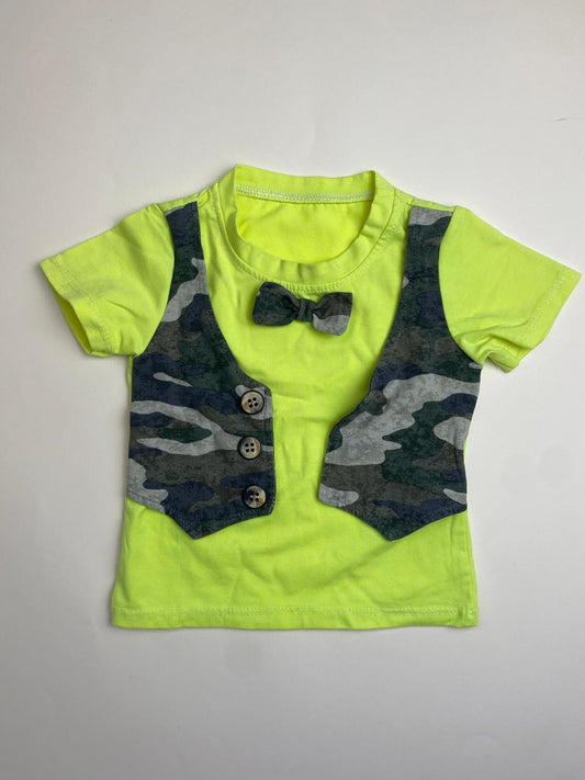 Maglietta Bambino con Stampa Gilet Mimetico e Papillon