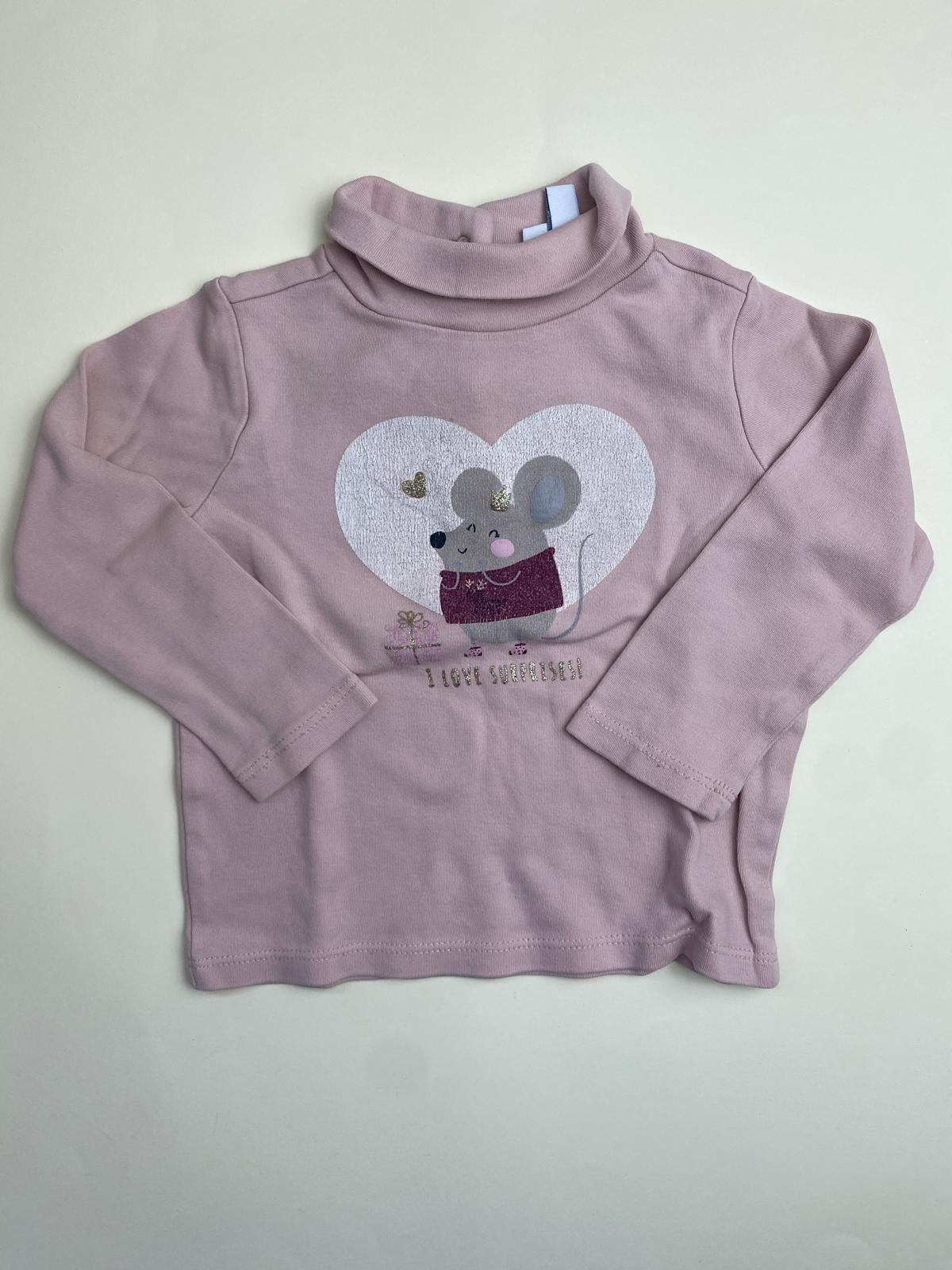 Maglietta a maniche lunghe rosa con topolino per bambina