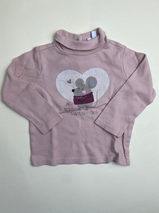 Maglietta a maniche lunghe rosa con topolino per bambina