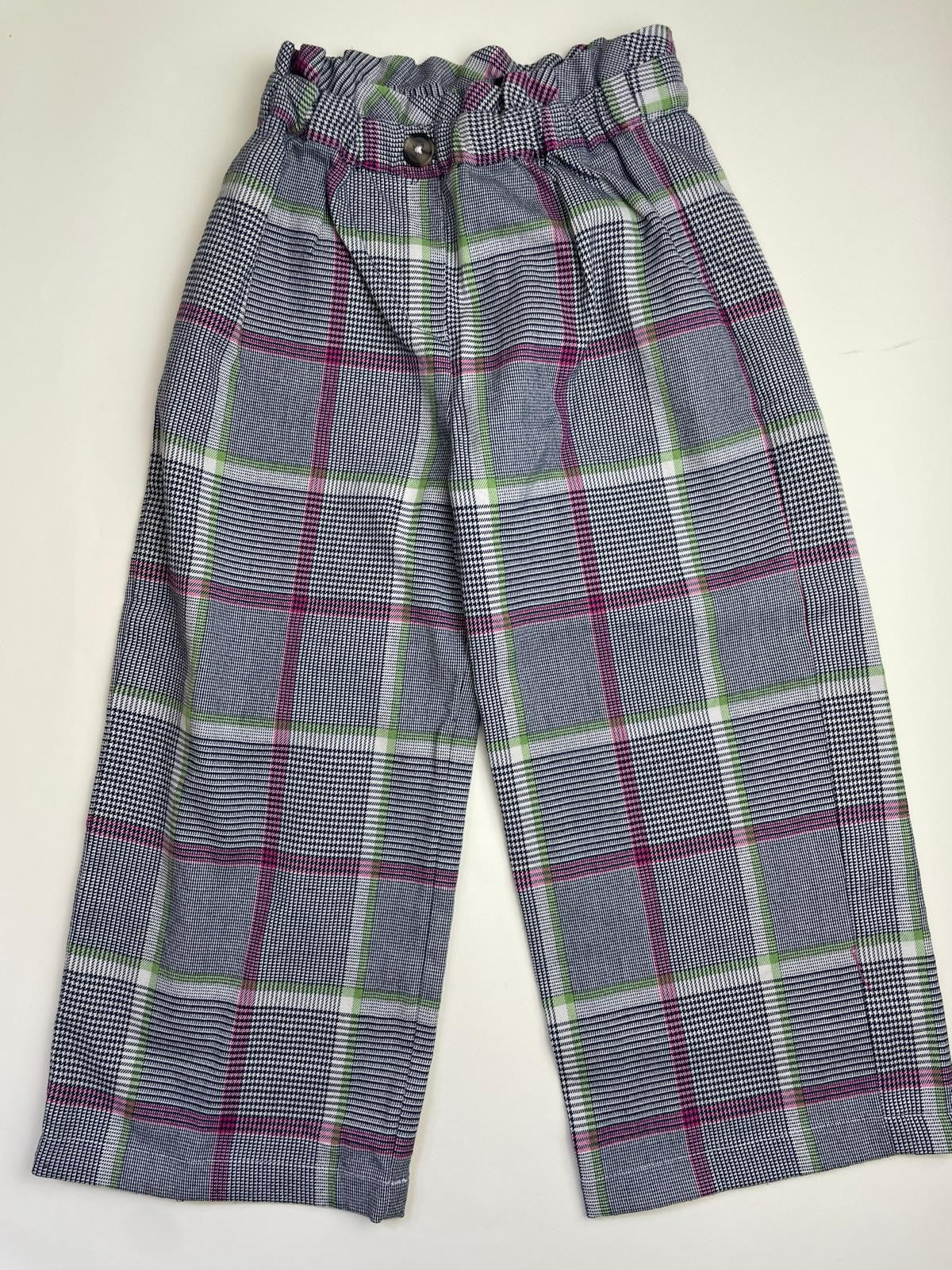 Pantaloni a Quadri con Vita Arricciata