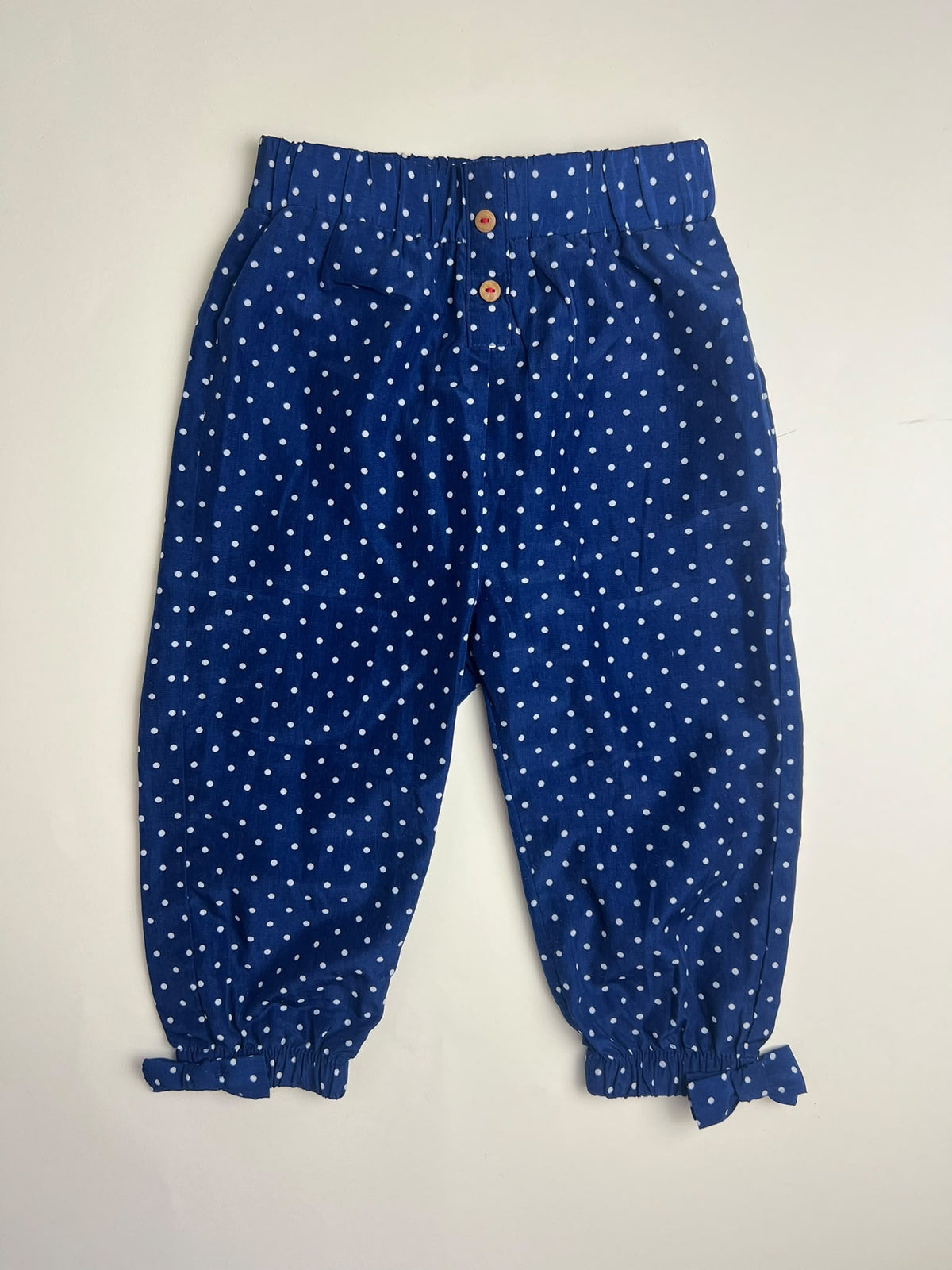 Pantaloni Bambina Blu a Pois Bianchi