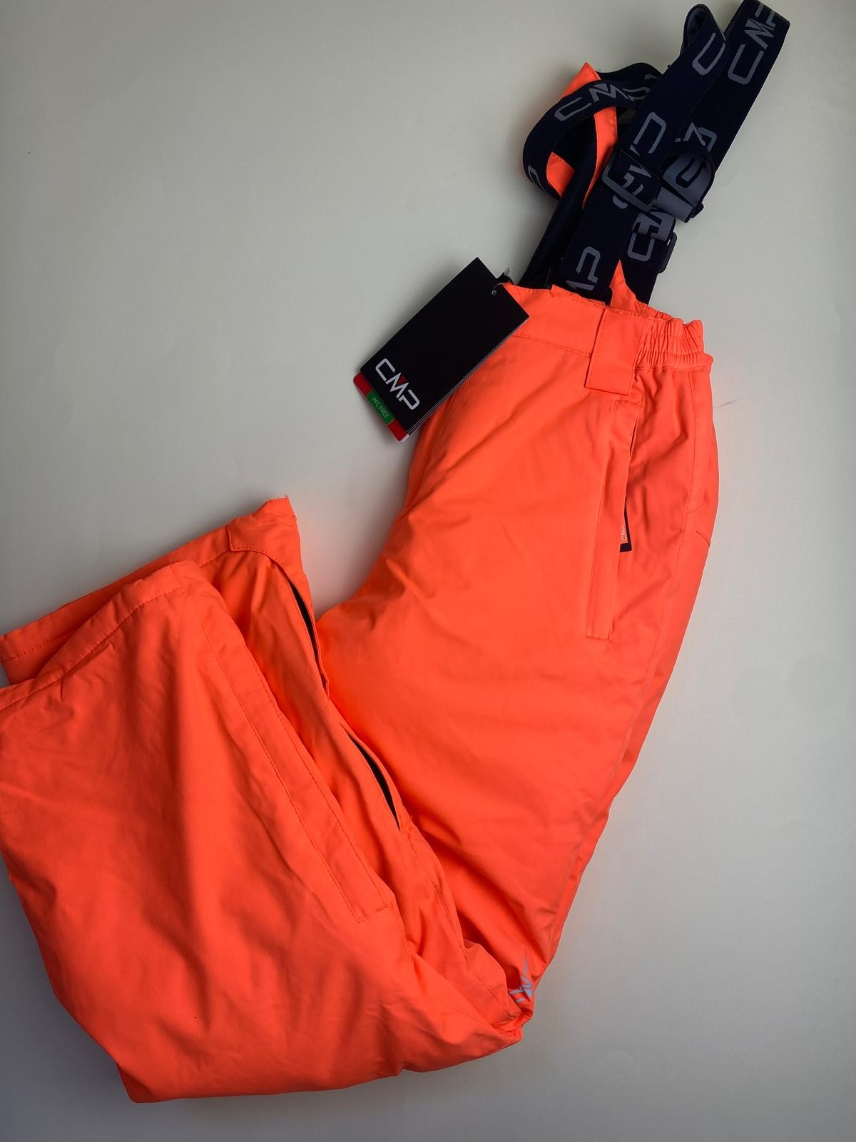 Pantaloni da sci arancione fluo con bretelle -difetto